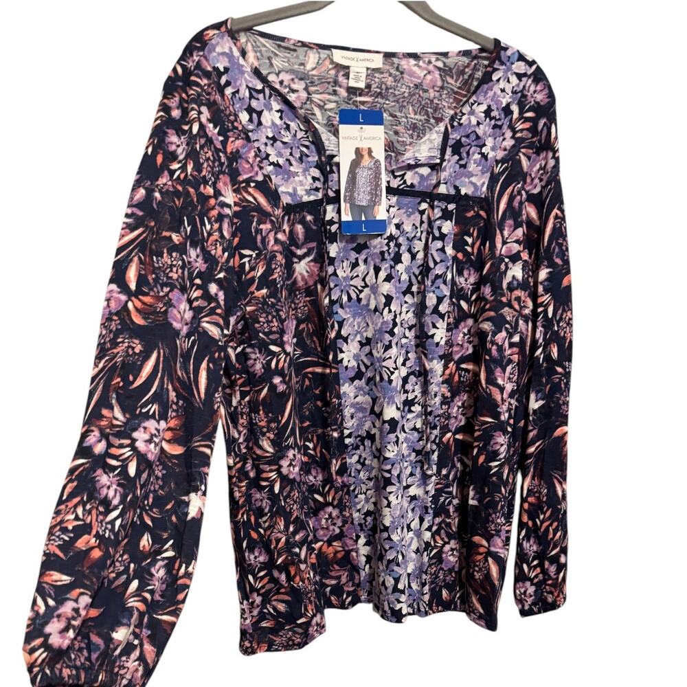 NEW Vintage America Women's Peasant Blouse Size L Wind Blown Floral Boho Office